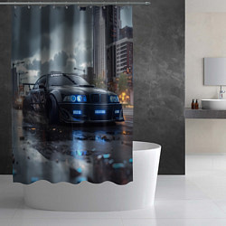 Шторка для душа BMW синие фары дождливая погода, цвет: 3D-принт — фото 2