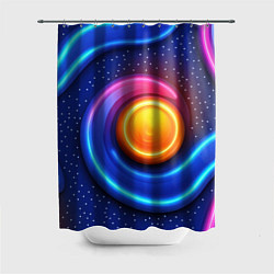 Шторка для душа Оранжевый круг и голубые линии текстура, цвет: 3D-принт