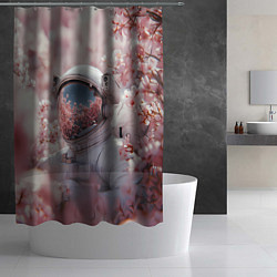 Шторка для душа Космонавт в весенних листьях, цвет: 3D-принт — фото 2