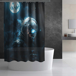 Шторка для душа Скелет космонавта и полнолуние, цвет: 3D-принт — фото 2