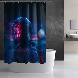 Шторка для душа Синий космонавт с красным черепом, цвет: 3D-принт — фото 2