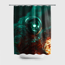 Шторка для ванной Неоновый череп в скафандре космонавта