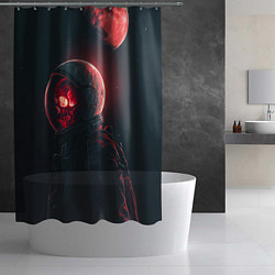 Шторка для душа Череп космонавта в красном свете, цвет: 3D-принт — фото 2