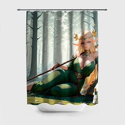 Шторка для душа Эльфийская аниме ведьма среди черепов в мрачном ле, цвет: 3D-принт