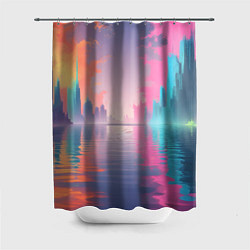 Шторка для душа Город в розовом тумане, цвет: 3D-принт