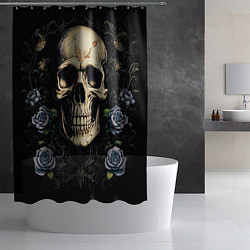 Шторка для душа Череп в розах, цвет: 3D-принт — фото 2
