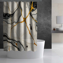 Шторка для душа Золотые прожилки в мраморе, цвет: 3D-принт — фото 2