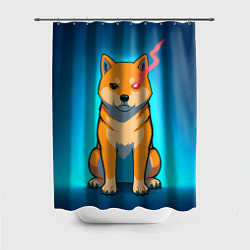Шторка для душа Сиба-ину с неоновым взглядом, цвет: 3D-принт