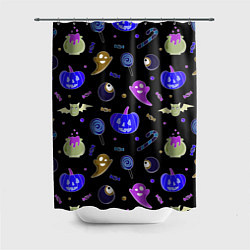 Шторка для душа Halloween blue black pumpkin, цвет: 3D-принт