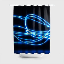 Шторка для душа Неоновые голубые волны на черном фоне, цвет: 3D-принт