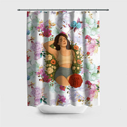 Шторка для душа Lana Del Rey в полевых цветах, цвет: 3D-принт