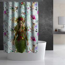 Шторка для душа Леди Гага в платье из листьев и цветов, цвет: 3D-принт — фото 2