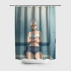 Шторка для душа Дандадан бабушка в ванной, цвет: 3D-принт