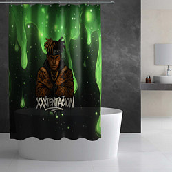 Шторка для душа XXXTentacion на фоне зеленой краски, цвет: 3D-принт — фото 2