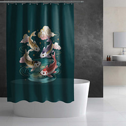 Шторка для душа Рыбы в облаках над прудом, цвет: 3D-принт — фото 2