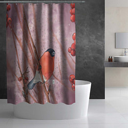 Шторка для душа Акварельный снегирь в рябине, цвет: 3D-принт — фото 2