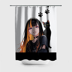 Шторка для душа Девушка и кот, цвет: 3D-принт