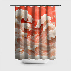 Шторка для душа Японские красные волны, цвет: 3D-принт