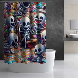 Шторка для душа Смеющиеся прикольные скелетики - нейроарт, цвет: 3D-принт — фото 2