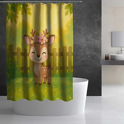 Шторка для душа Милый олененок на зеленом дворе, цвет: 3D-принт — фото 2