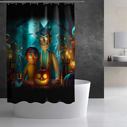 Шторка для душа Morty and Rick with pumpkin - neon halloween, цвет: 3D-принт — фото 2