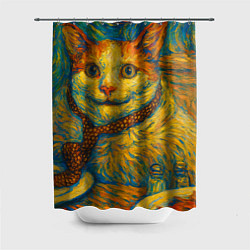 Шторка для ванной Кот-мем бу в стиле Ван Гога