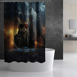 Шторка для душа The purrminator кот терминатор, цвет: 3D-принт — фото 2