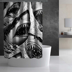 Шторка для душа Белая акула - стая, цвет: 3D-принт — фото 2