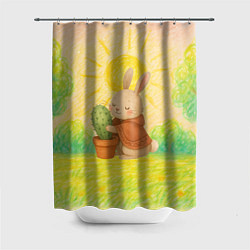 Шторка для душа Заяц обнимает кактус, цвет: 3D-принт