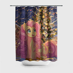 Шторка для душа Милая пони и новый год, цвет: 3D-принт