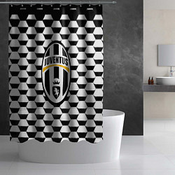 Шторка для душа Juventus геометрия черно белая, цвет: 3D-принт — фото 2