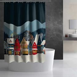 Шторка для душа Новогодний городок в горах, цвет: 3D-принт — фото 2