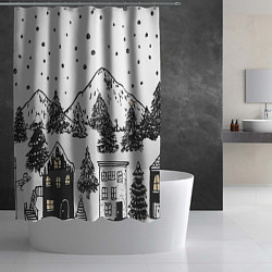 Шторка для душа Заснеженный черно-белый город, цвет: 3D-принт — фото 2