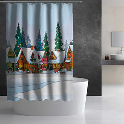 Шторка для душа Новогодник дворик, цвет: 3D-принт — фото 2