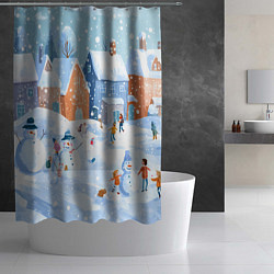 Шторка для душа Предновогодний день во дворе, цвет: 3D-принт — фото 2
