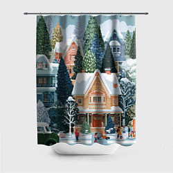 Шторка для душа Новогодний елочный двор, цвет: 3D-принт