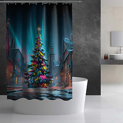 Шторка для душа Новогодняя елка в гирляндах, цвет: 3D-принт — фото 2