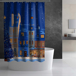 Шторка для душа Синяя новогодняя елочка во дворе, цвет: 3D-принт — фото 2