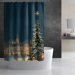 Шторка для душа Новогодняя атмосфера в городе, цвет: 3D-принт — фото 2