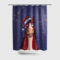 Шторка для душа Новогодняя лошадь символ 2026 года, цвет: 3D-принт