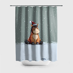 Шторка для душа Лошадка на фоне снегопада, цвет: 3D-принт
