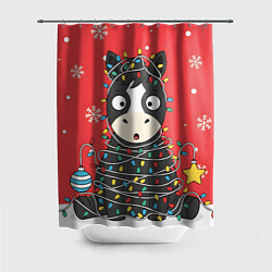 Шторка для ванной Лошадка в новогодних огоньках