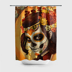Шторка для душа Девушка. Сахарный череп, цвет: 3D-принт