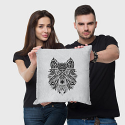 Подушка квадратная Расписной волк, цвет: 3D-принт — фото 2