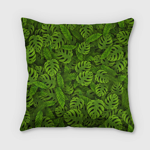 Подушка квадратная Тропические листья / 3D-принт – фото 1