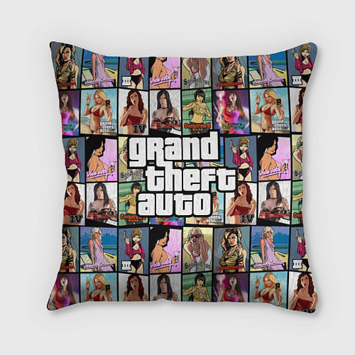 Подушка квадратная GTA - все девушки персонажи / 3D-принт – фото 1