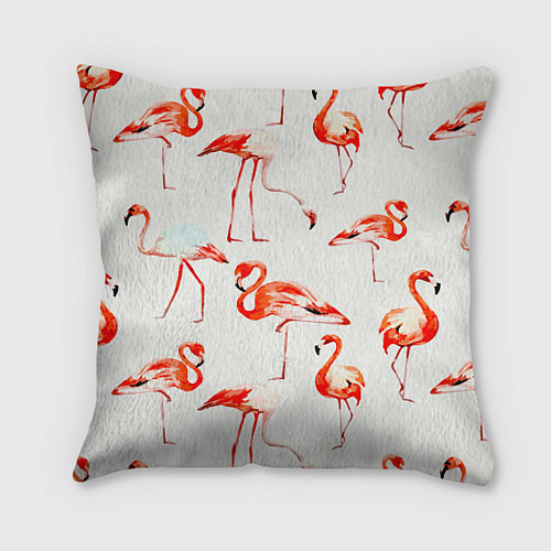 Подушка квадратная Оранжевые фламинго / 3D-принт – фото 1