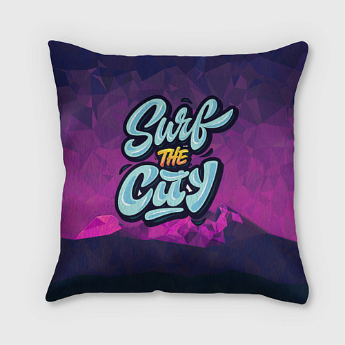 Подушка квадратная Surf the City Purple / 3D-принт – фото 1