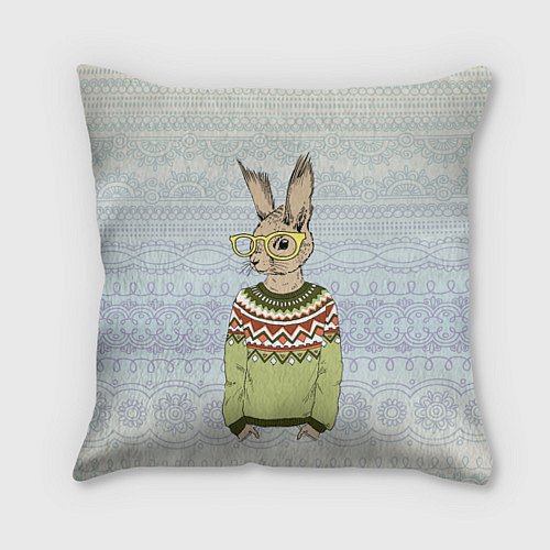 Подушка квадратная Кролик хипстер / 3D-принт – фото 1