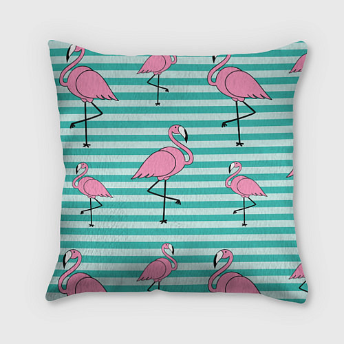 Подушка квадратная Полосатые фламинго / 3D-принт – фото 1